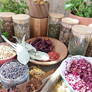 Herbs Barks Flowers Seeds Berries Salts Choose from 70 Spells Wicca Pagan Rituals Teas Apothecary image 1
