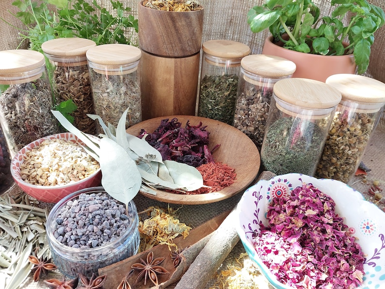 Herbs Barks Flowers Seeds Berries Salts Choose from 70 Spells Wicca Pagan Rituals Teas Apothecary image 1