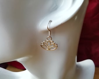 Lotus Flower Earrings on 925 Silver Plated Earwires