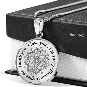 Ho Oponopono Spiritual Necklace Mandala Healing Jewelry Hooponopono Hoʻoponopono Mantra Pendant Meditation gift Laser Engraved Silver o Gold