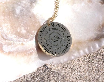 Ho Oponopono Spiritual Necklace Healing Jewelry Hooponopono Hoʻoponopono Mantra Pendant  Meditation gift Dijes para Mujer  Oro Plateado