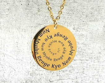 Nam Myoho Renge Kyo Spiritual Jewelry Laser engraved  Buddhist Necklace  Renge SGI Diamoku Buddhist Mantra pendant men gift silver Gold