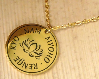 Nam Myoho Renge Kyo Spiritual Jewelry Laser engraved  Buddhist Necklace  Renge SGI Diamoku Buddhist Mantra Pendant men Gift Silver Gold