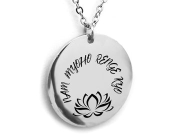 Nam Myoho Renge Kyo Spiritual Jewelry Laser engraved  Buddhist Necklace Gift Renge SGI Diamoku Buddhist Mantra pendant men gift silver Gold