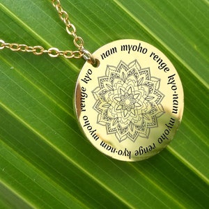Personalized Nam Myoho Renge Kyo Spiritual Jewelry Buddhist Necklace Back engraved Renge SGI Diamoku Buddhist Mantra pendant silver  Gold