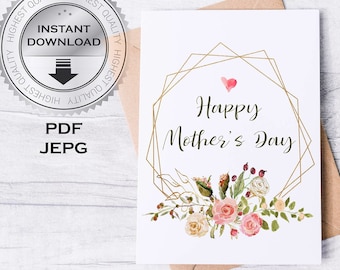 Mother's Day Card Watercolor flowers Greeting Cards PDF Printable Digital Instant Download Files gift for Mother Momo Grandmother Mama
