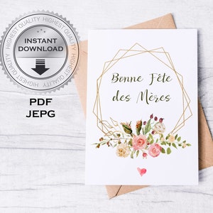 Carte Fête des mères en français Karta na Dzień Matki Akwarela kwiaty w języku francuskim Kartki z życzeniami PDF do druku cyfrowe pliki do natychmiastowego pobrania