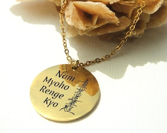 Nam Myoho Renge Kyo Spiritual Jewelry Laser engraved  Buddhist Necklace  Renge SGI Diamoku Buddhist Mantra pendant men gift silver Gold