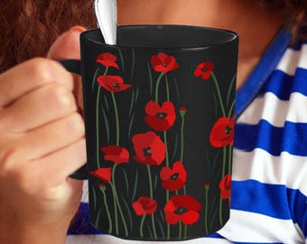 Mug champ de pavots Mug fleurs rouges Mug fleurs sauvages Mug jolies fleurs Mug pavot rouge Mug floral rouge champ de coquelicots MEILLEUR vendeur