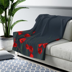 Large Sherpa Fleece Blanket Red Poppies Flower gift for Adults Poppy Field of Poppies Snuggling Couch Blanket