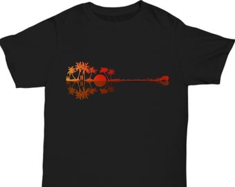 Nature Guitar Shirt Palm tree T Shirt Sunset Tee