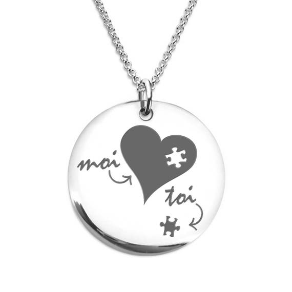 Collier Moi Et Toi Amour Cadeau Pour Femme Homme Necklace You Complete Me Heart Puzzle Engagement Gift