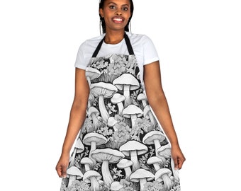 Unisex Chef's Apron Mycologist Mycology Gift Magic Mushroom Botanical Cottagecore Nature Lover Mushroom Fungus Funny Cooking Gift Cook Apron