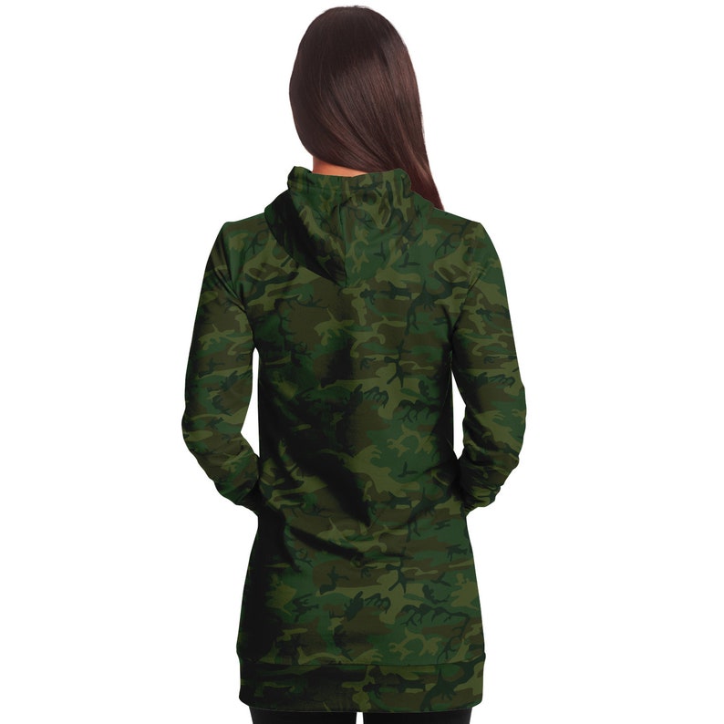 Dark Army Green Hoodie Dress Fitted Gift for Teen Girl Women Long Sleeve Army Print Apparel