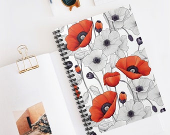 Planner Cover Poppies Watercolor Flower Print Spiral Notebook Journal Art with California Italy Poppies Ruled Line Journaling