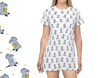 Cute Mouse Rats Animal Pattern Pet Mice Girl's Gift All Over Print T-Shirt Dress Girls Nightgown Gift for Woman