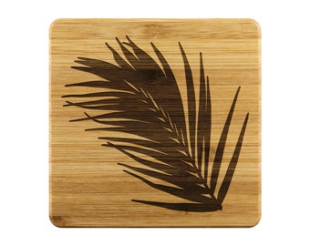 Palm Bamboo Coaster Set of 4 House Warming Gift Coastal Tropical leaf design House Decor New home Owner Gift