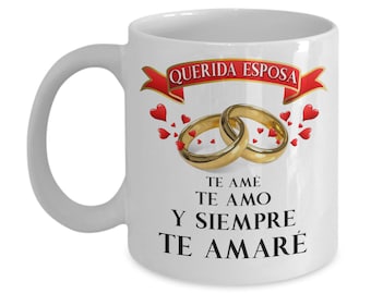 Regalo par mi esposa taza con mensajes de amor y anillos por aniversario cumpleaños san valentino spanish mug…
