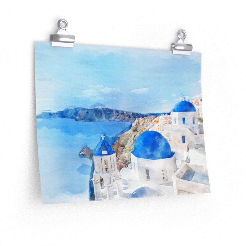 Santorini Greece Paintings of Europe Europe Watercolor Print Wall Art
