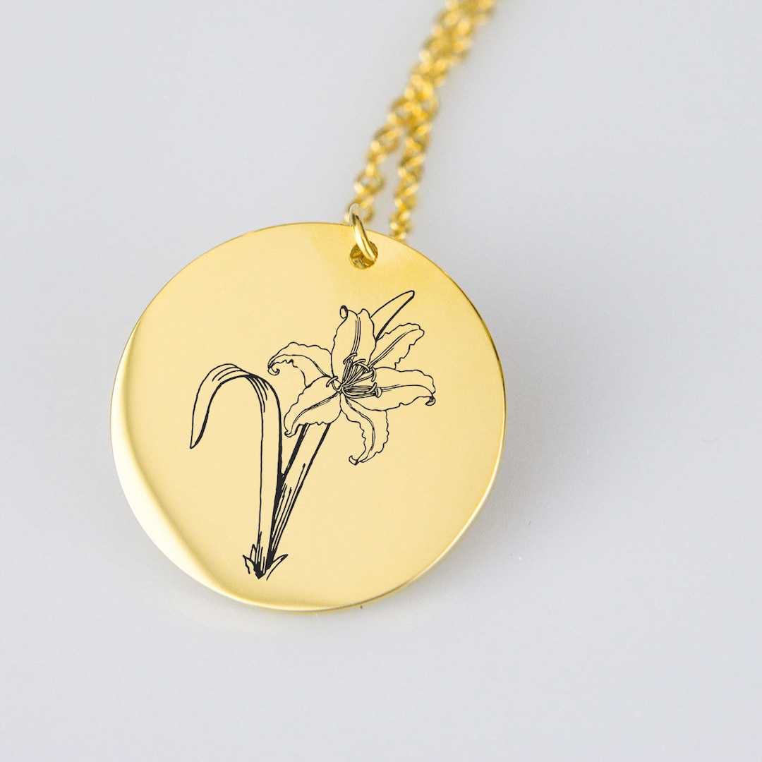 Lily Flower Necklace Silver or Gold Dainty Charm May Birth Flower