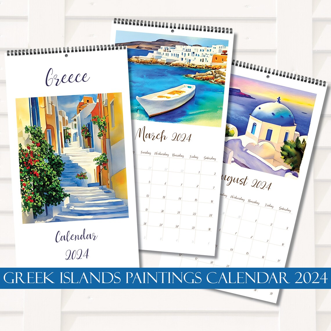 Greek Islands 2024 Calendar Wall Calendar Travel Calendar Watercolor