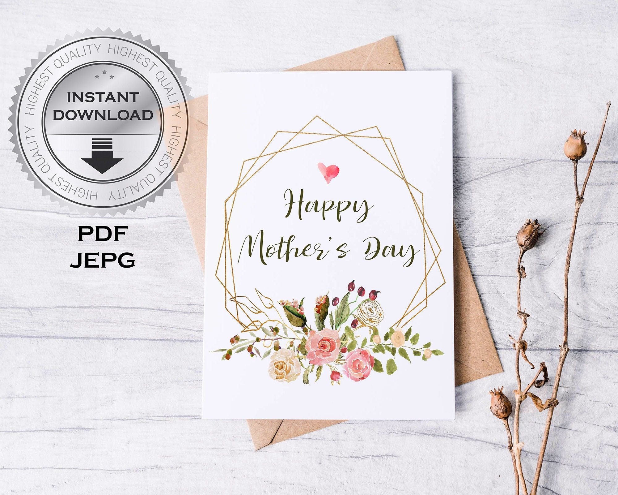 Mother's Day Card Watercolor Flowers Greeting Cards PDF Printable ...