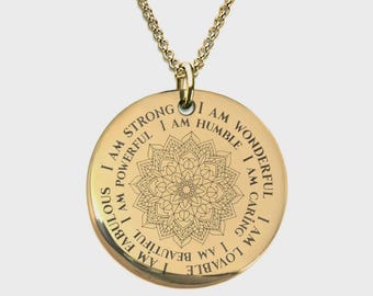Mandala I am Mantra Necklace Gift Laser Engraved Stainless Steel Spiritual  Laser engraved  Necklace Stainless Steel or Gold Plated Pendant