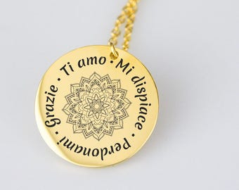 Ho Oponopono Spiritual Necklace Healing Jewelry Hooponopono Hoʻoponopono in Italian Mantra Pendant Meditation gift