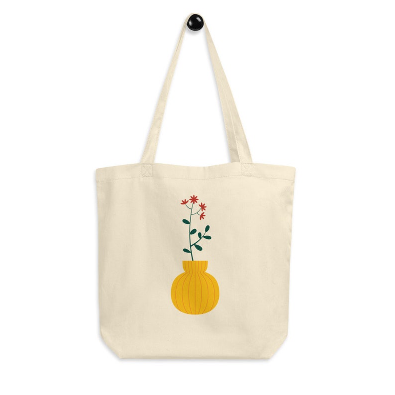 Eco Friendly Fall Bag Flower in a Vase Organic Cotton Eco Tote Bag Floral Boho Bag Plants Autumn Bag Botanical Market Bag
