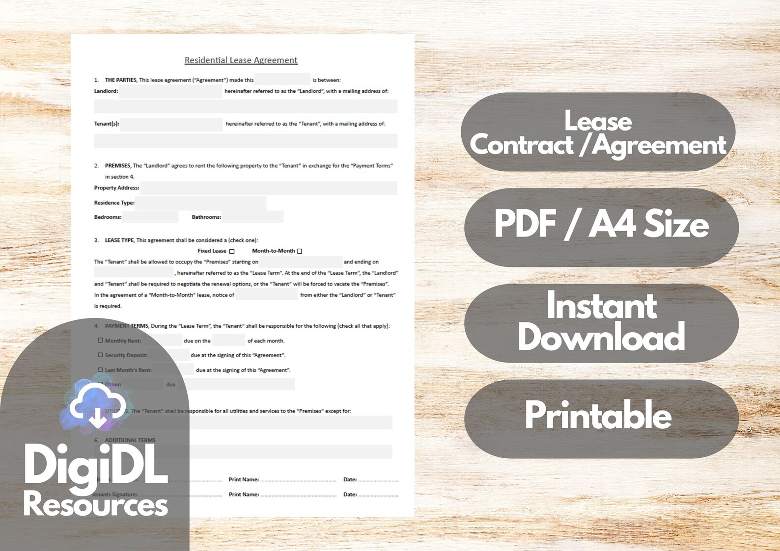 Rental Agreement, Lease Contract Template, Landlord Forms, Printable ...