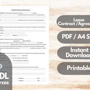 Rental Agreement, Lease Contract Template, Landlord Forms, Printable Residential Housing Agreement, Digital Apartment Contract, PDF, A4 Size