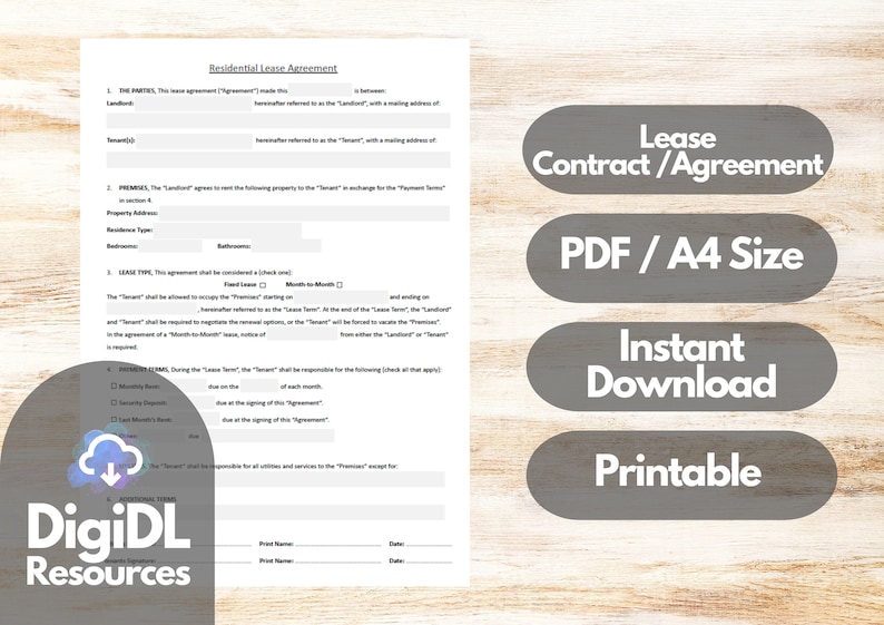 Rental Agreement, Lease Contract Template, Landlord Forms, Printable ...
