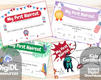 Printable My First Haircut Certificate, Award, Sign, 4 designs, Multipack, Instant Download