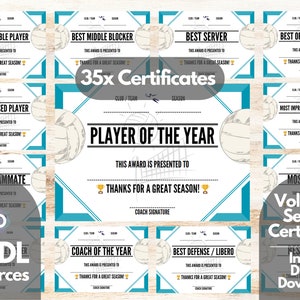 Printable A4 Volleyball SEASON Award Certificate, 35x End of Season Volleyball Award, Volleyball Club Award, Volleyball Club Certificate