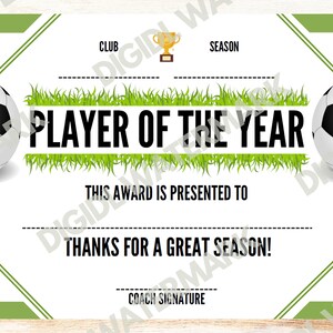 Printable Football Soccer SEASON Award Certificate, 42x A4 End of Season Football Award, End of Season Soccer Award, Football Party image 2