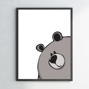 Bear Nursery Poster Wall Printable Woodland Cartoon Animal Kids Decor