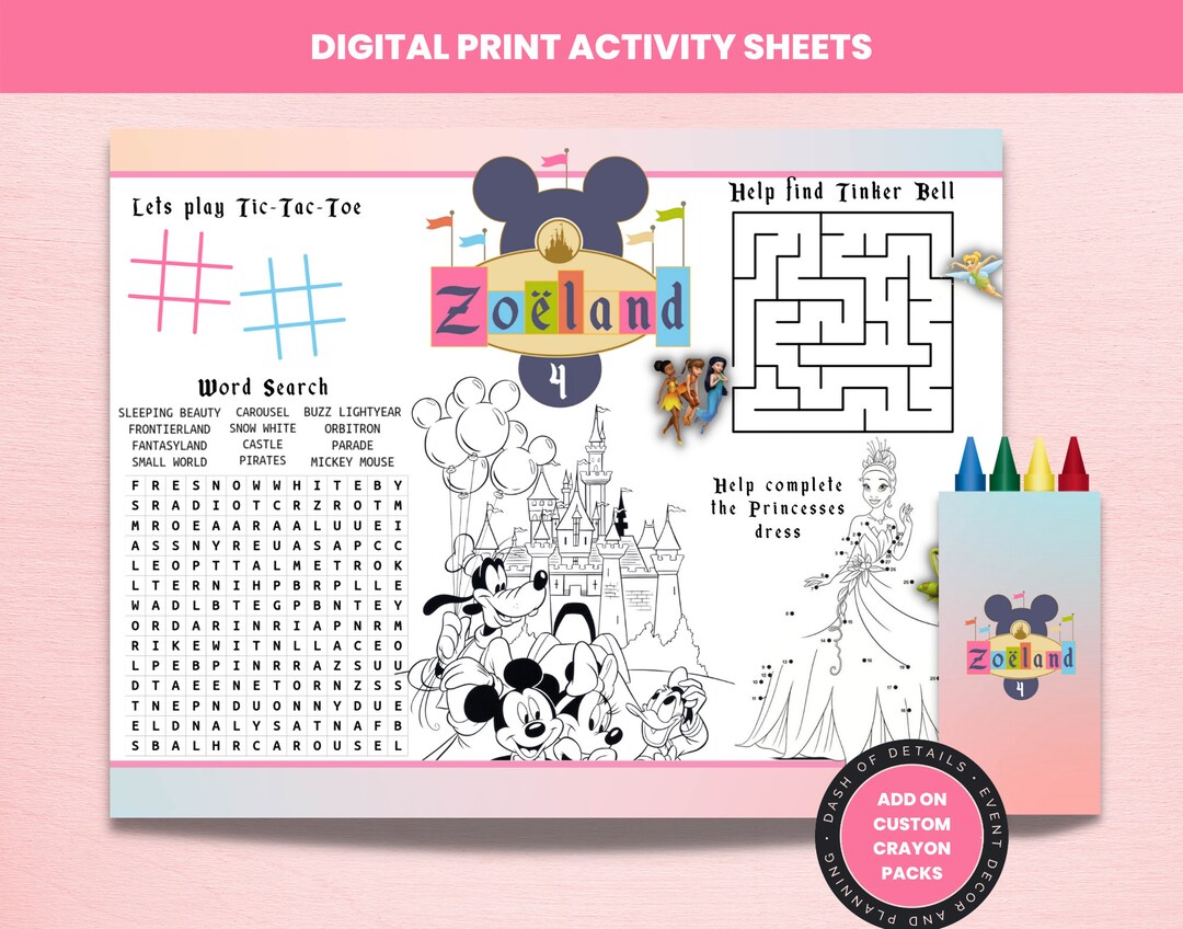 Disneyland Color Placemat L Coloring Activity Sheet I Party Printable ...