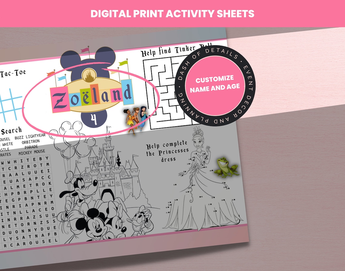 Disneyland Color Placemat L Coloring Activity Sheet I Party Printable ...