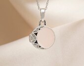 Crescent Moon Locket Necklace - Personalized Gift For Little Girl - Custom Pink Photo Pendant - Sterling Silver Round Diamond Pendant