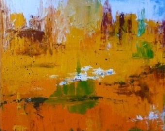 Duo abstract Yellow orange Blue original painting