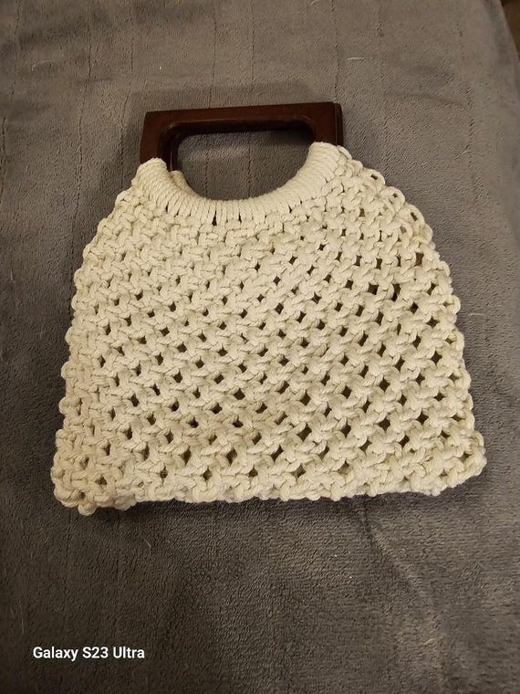 Wooden Handles Purse, Designer Purse, Macrame Purse with Wood Handles, Evening Purse