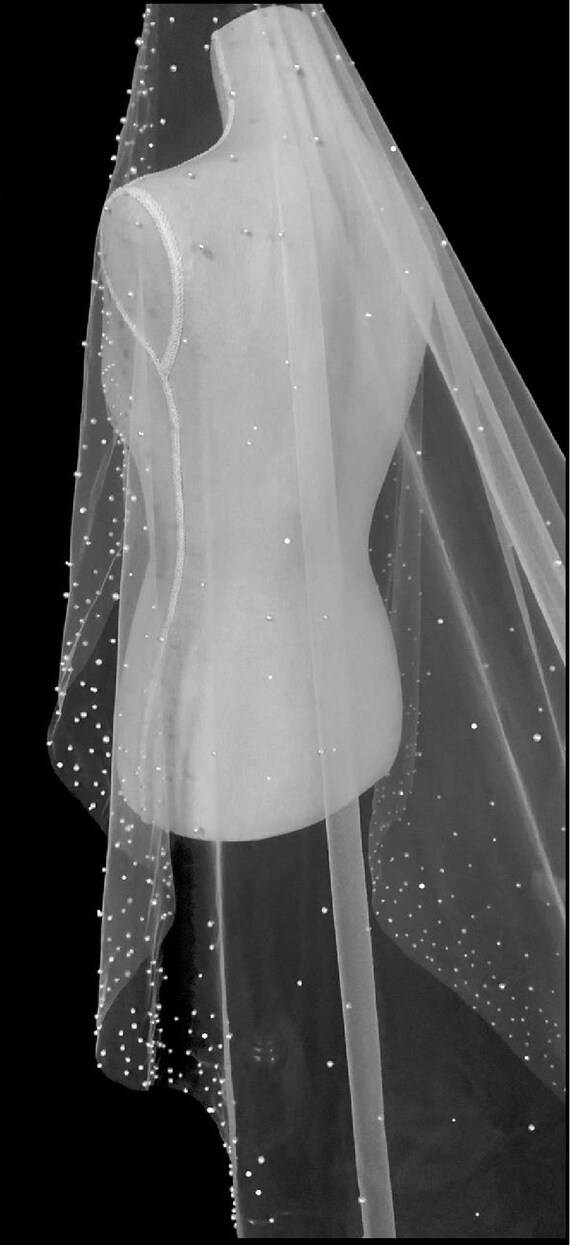 New | Wedding Veil | Pearl Wedding Veil | Cathedral Drop Mantilla Veil | Cathedral Veil with Scattered Pearls | Simple Cathedral Veil