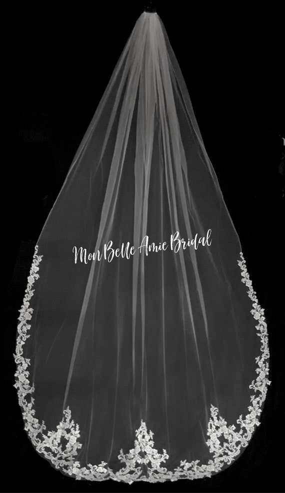 New | Wedding Veil | French Lace Edge Wedding Veil | Royal Length Lace Edge Wedding Veil