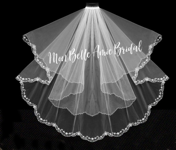 New | Wedding Veil | Double Layer Wedding Veil | Embroider Edge Wedding Veil | Flower Edge Wedding Veil | Scallop Edge Wedding Veil