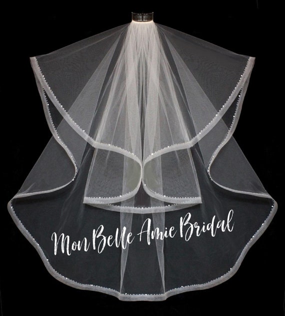 New | Wedding Veil | Horsehair Wedding Veil | Hip Length Wedding Veil | Two Tier Horsehair Wedding Veil | Crystal Edge Wedding Veil