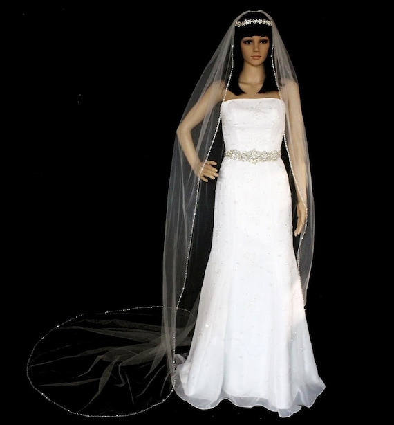 New | Wedding Veil | Swarovski Crystals | Cathedral Length Wedding Veil | Fingertip Length Wedding Veil | Crystal Edge Wedding Veil