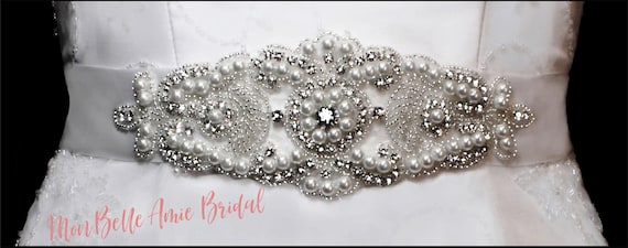 Wedding Belt | Pearl and Rhinestone Wedding Belt | White Wedding Belt | Ivory Wedding Belt | Swirl Design Wedding Belt