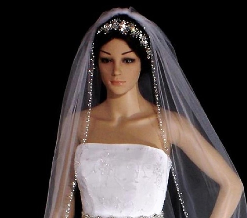 New Crystals Edge Veil Cathedral Length Fingertip Length Wedding Veil Wedding Veil Regal Length Veil Royal Length Wedding Veil