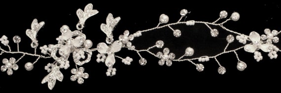 Rhinestone Pearl Wedding Tiara: Crystal Bridal Hair Vine