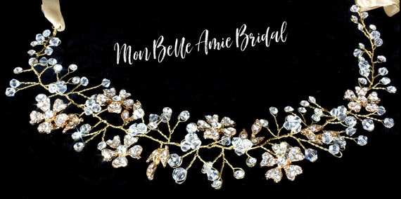 Wedding Tiara | Bridal Tiara | Rose Gold Hair Vine | Wedding Head Band |  | Rhinestone Head Band Tiara | Bridal Hair Vine